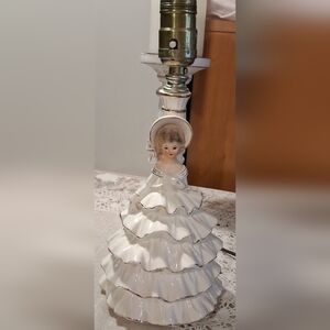 Vintage Porcelain Southern Belle Boudoir Lamp Women's Ruffled Gown-Japan 50's